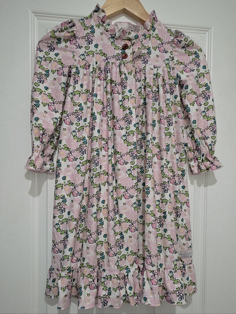 SweetHoney Pink Floral Ruffle Nightgown with Green and Blue Accents, Size 4T